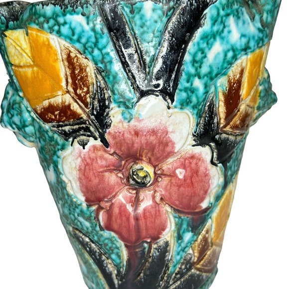 Vtg Italy Sgraffito Pottery Vase Signed Hand Painted Handles Allow Hanging 7” - Picture 5 of 11